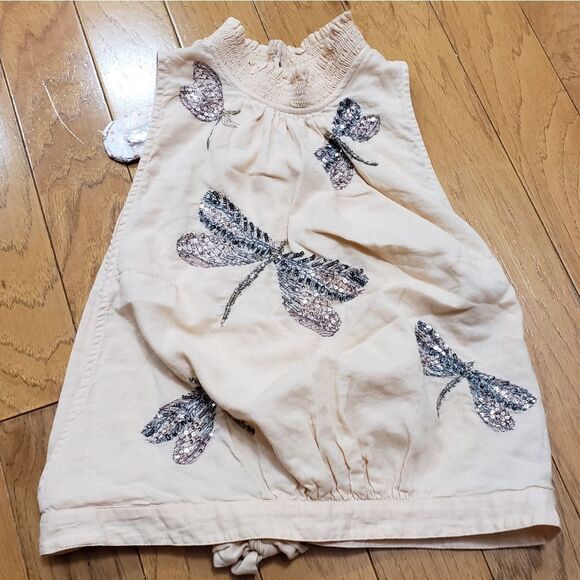 🩵NWT Free People Peach "The Garden" Dragonfly Sequin Sleeveless Top Medium - Picture 4 of 12